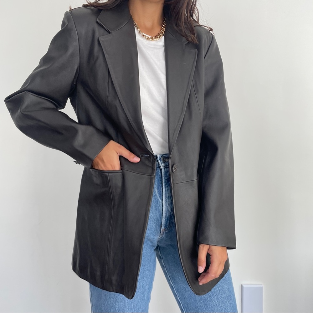 Vintage 100% genuine leather oversized blazer jacket M